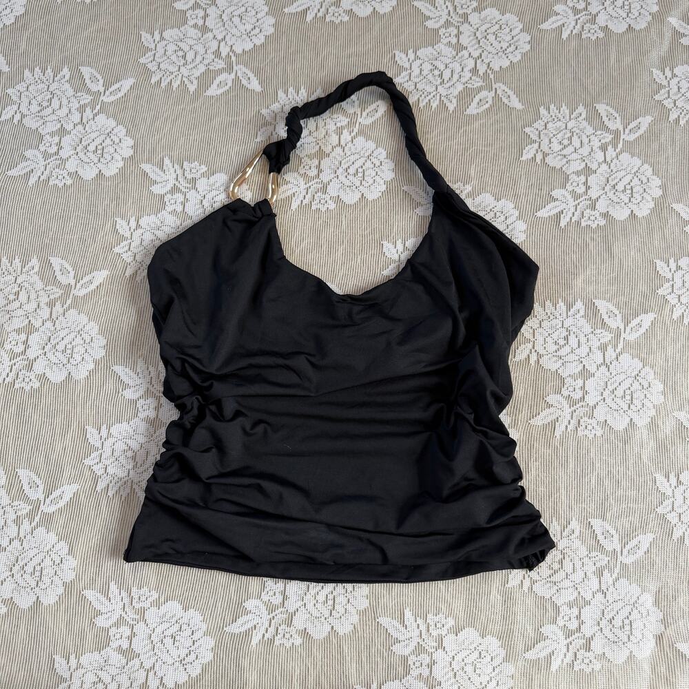 SNDYS Black Ruched Halter Top Size M